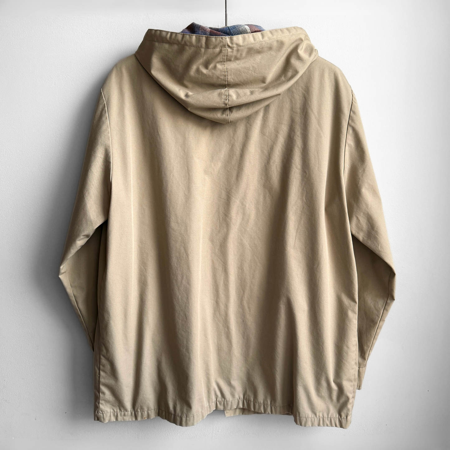 1970s Sears Beige Plaid Lined Hooded Light Jacket