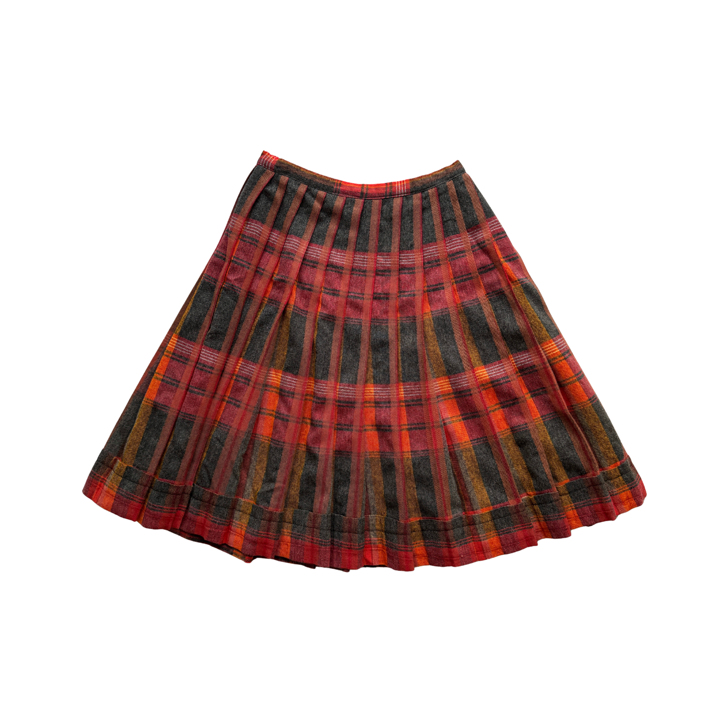 1960s Red & Orange Plaid Pleated Mini Skirt