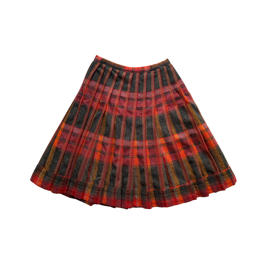 1960s Red & Orange Plaid Pleated Mini Skirt