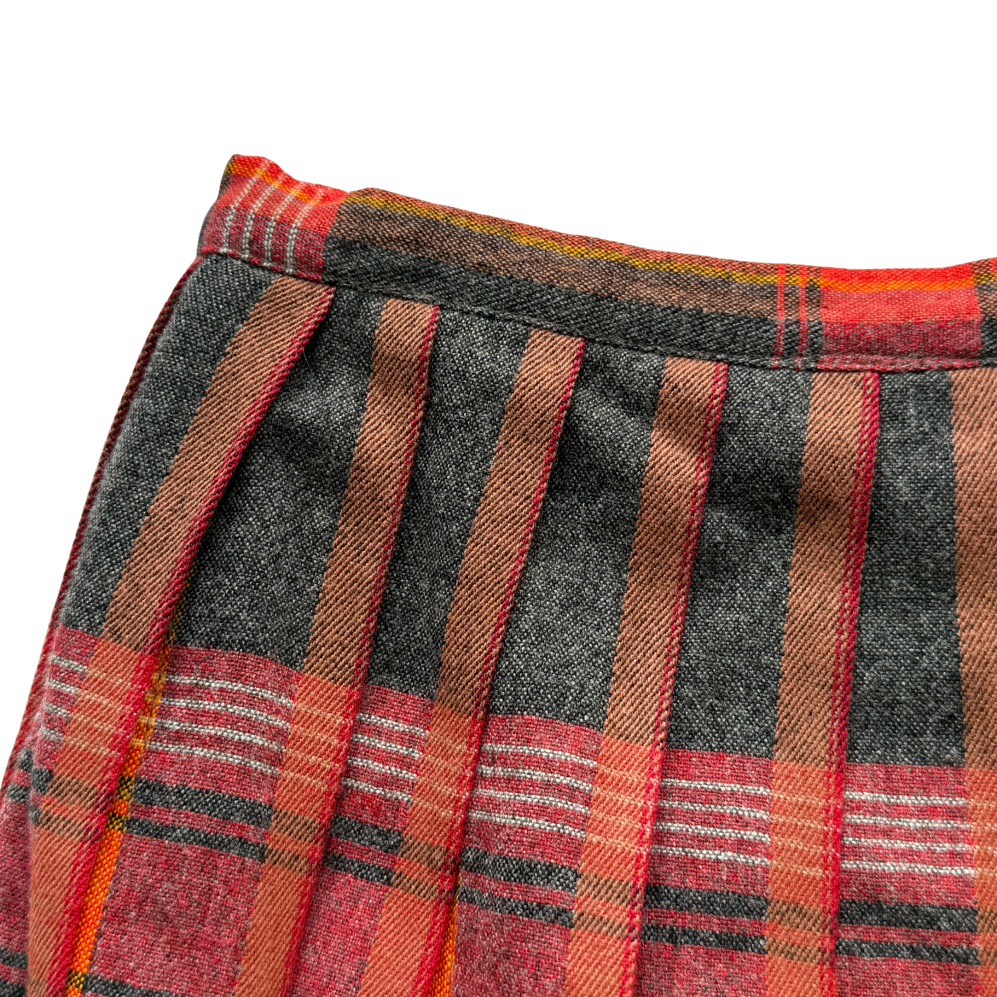 1960s Red & Orange Plaid Pleated Mini Skirt