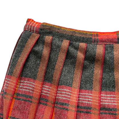 1960s Red & Orange Plaid Pleated Mini Skirt