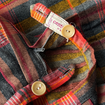 1960s Red & Orange Plaid Pleated Mini Skirt
