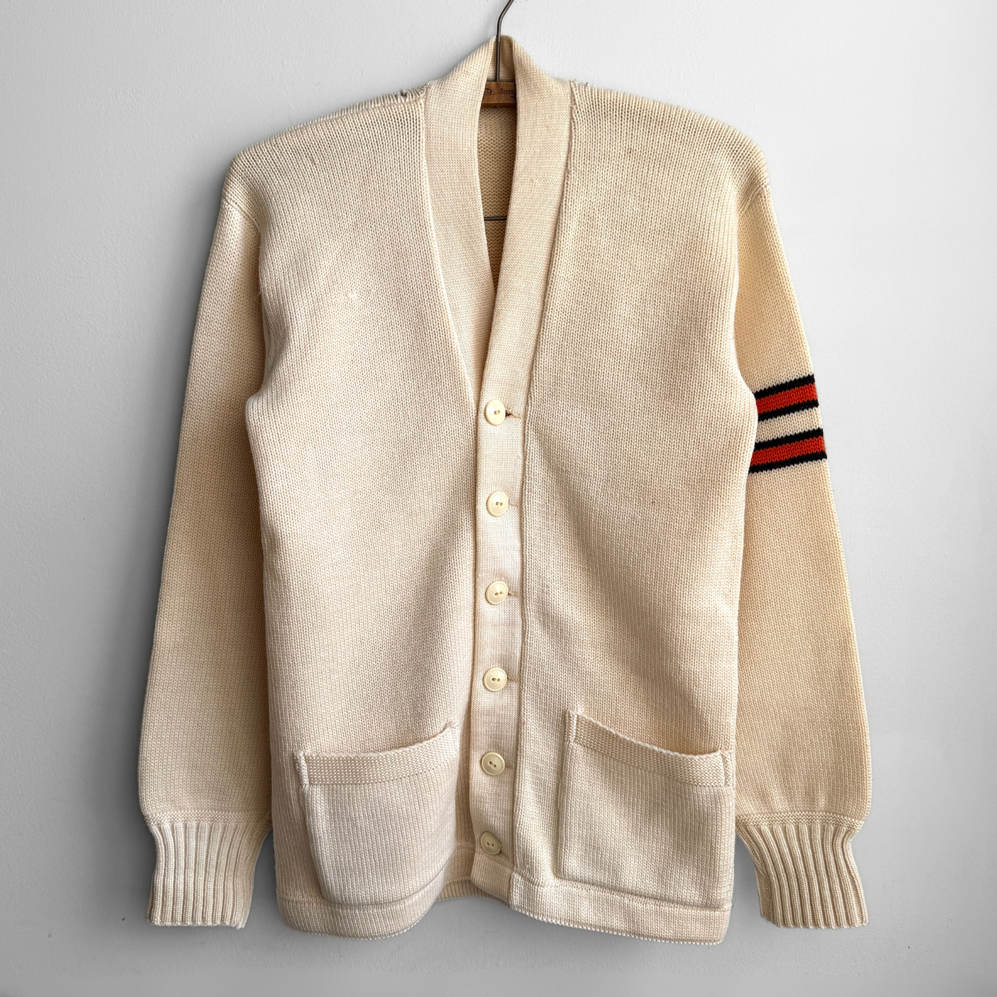 1950s Cream & Orange Wool Letterman Cardigan