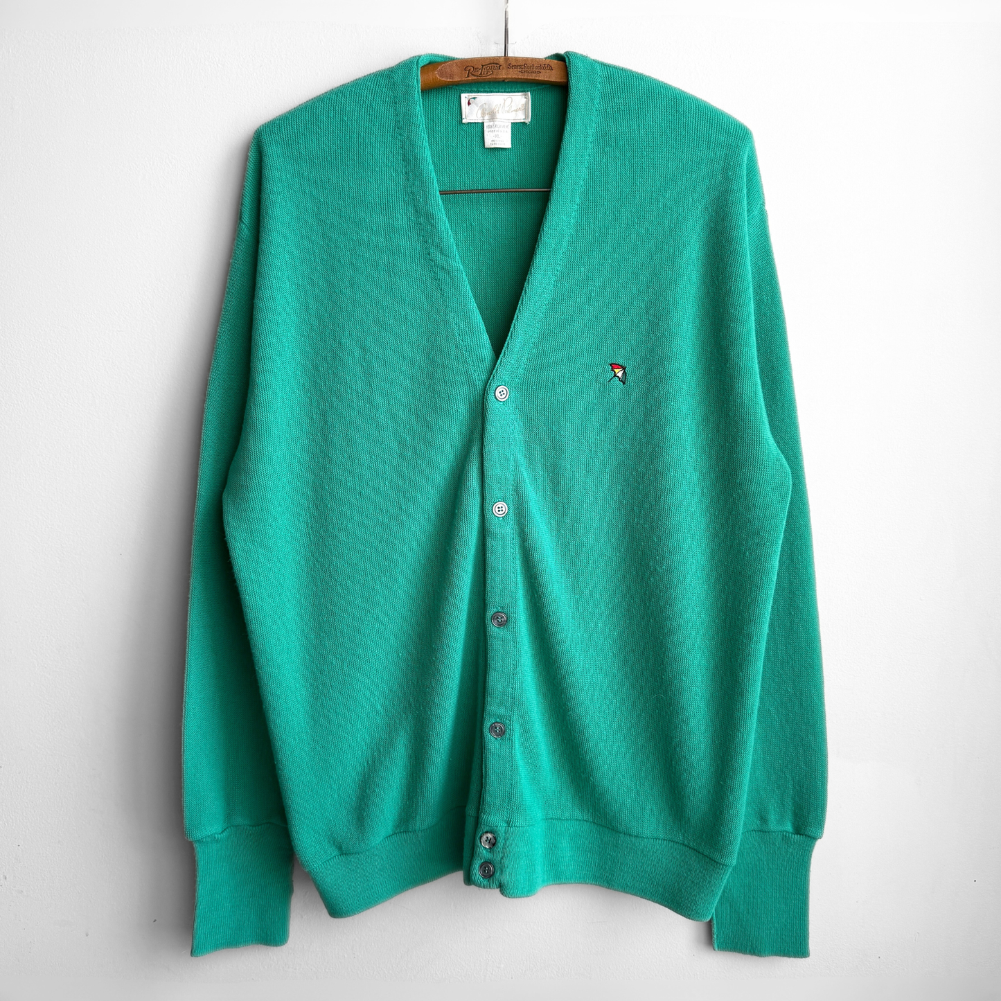 1980s Teal Green Acrylic Knit Cardigan