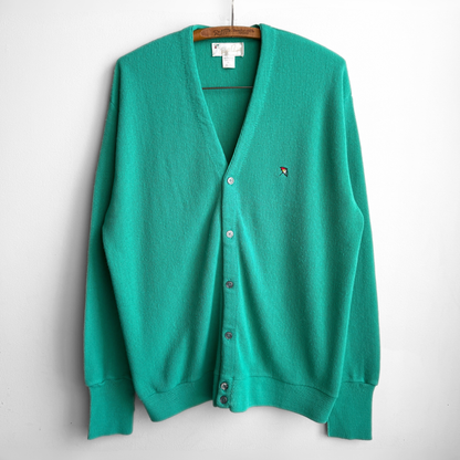 1980s Teal Green Acrylic Knit Cardigan