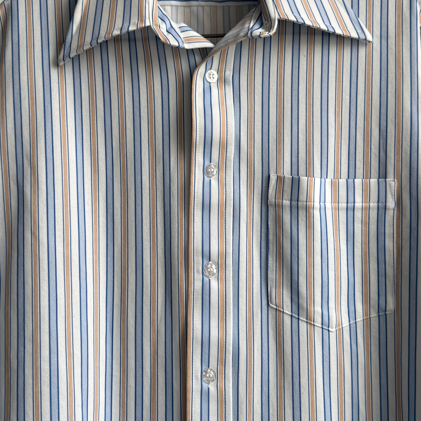 1970s Blue & Tan Oxford Striped Button Down Shirt