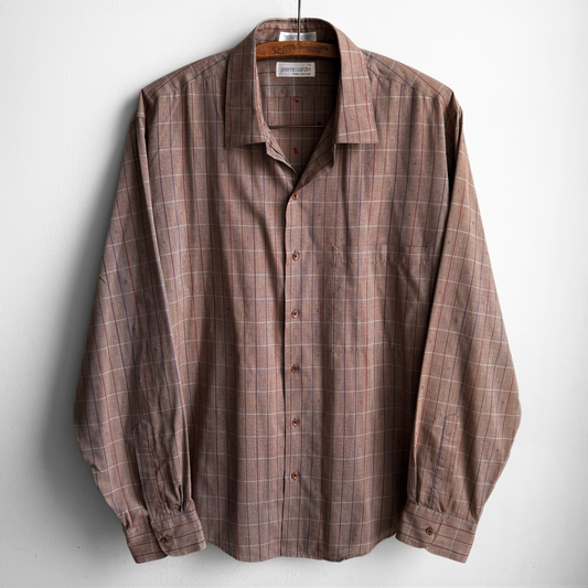 1970s Brown Novelty Print Casual Plaid Shirt