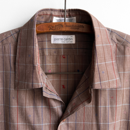 1970s Brown Novelty Print Casual Plaid Shirt