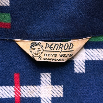 1950s Dark Blue Checkered Plaid Loop Collar Shirt