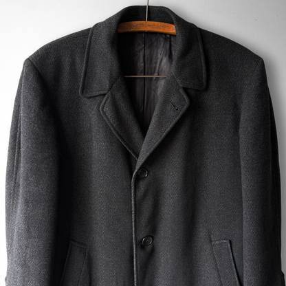 1950s Black Herringbone Wool Overcoat