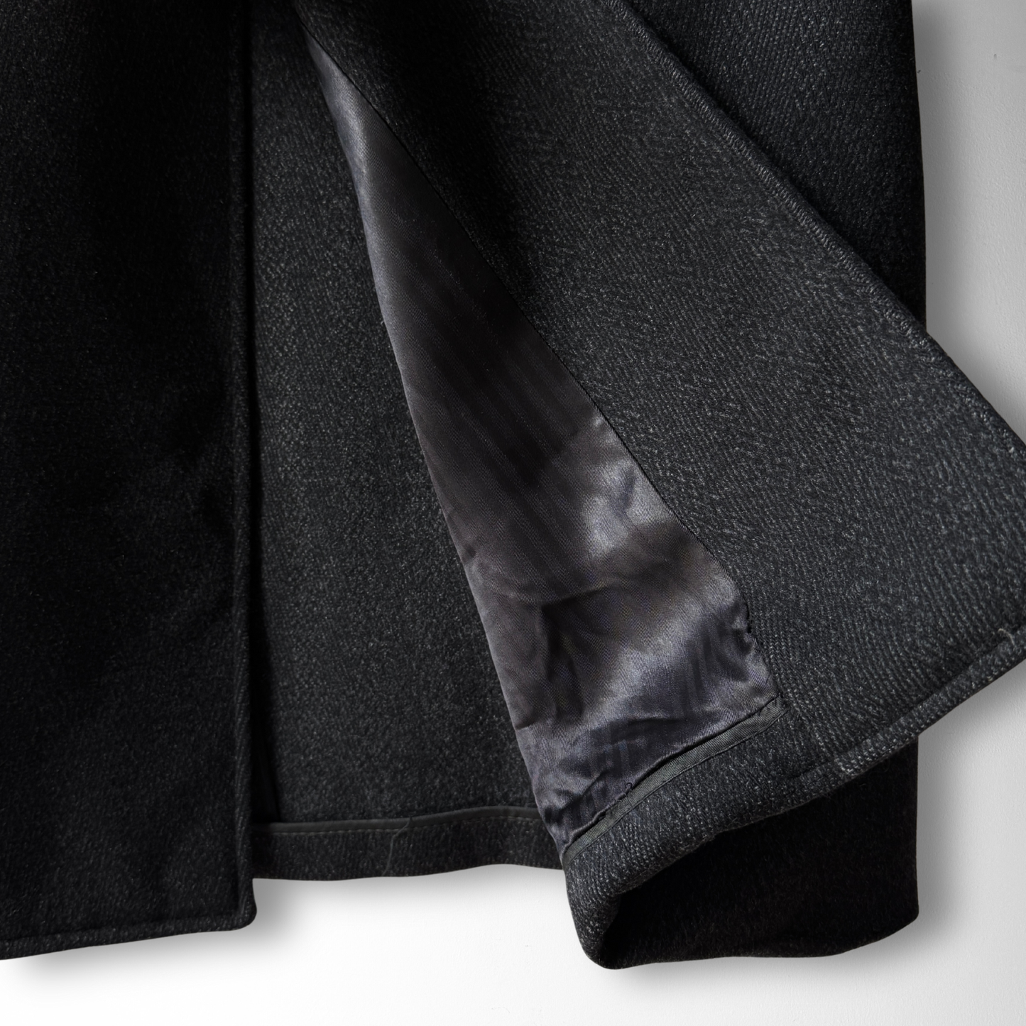 1950s Black Herringbone Wool Overcoat