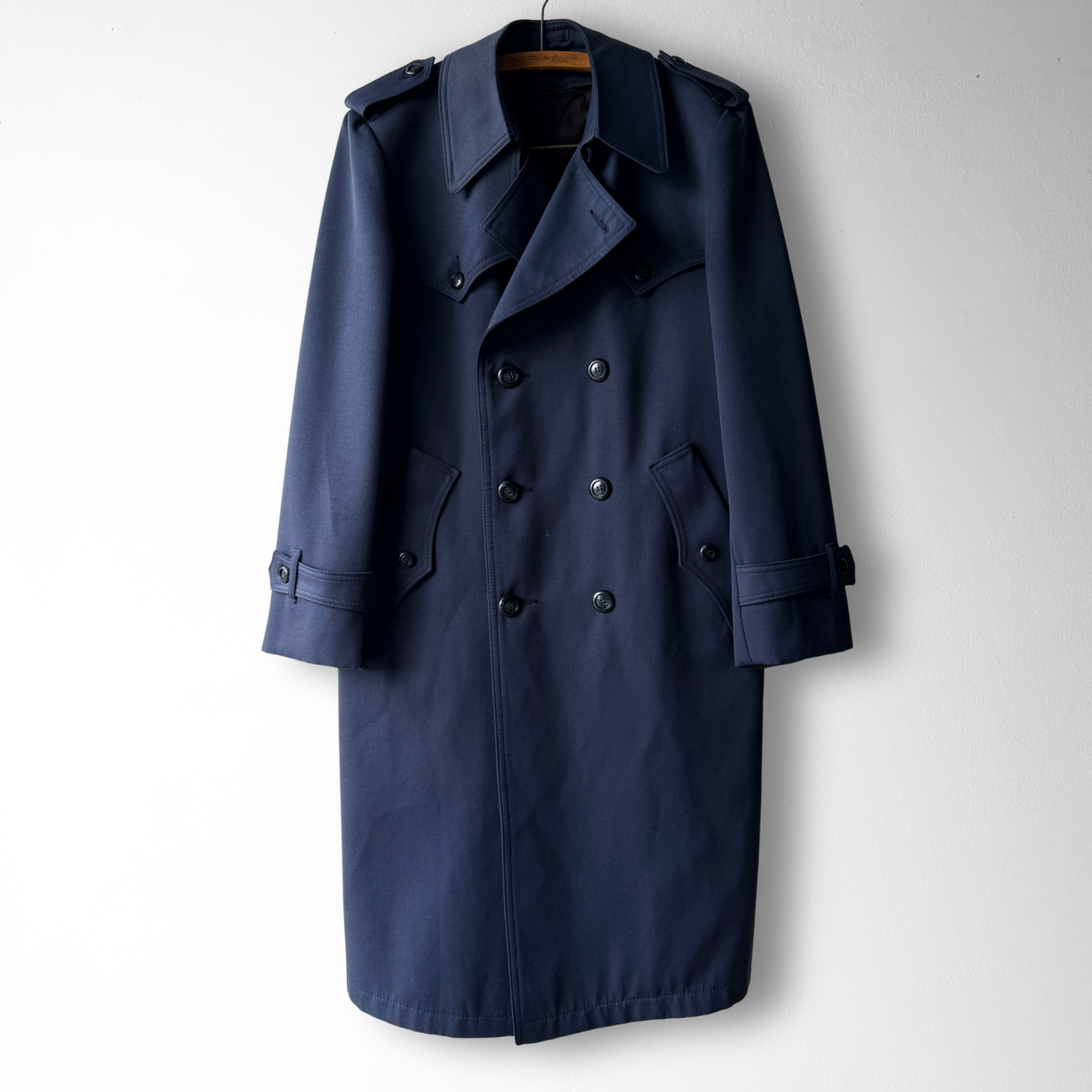 1960s Navy Blue Double Breasted Plaid Lined Trench Coat