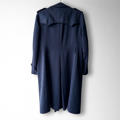 1960s Navy Blue Double Breasted Plaid Lined Trench Coat