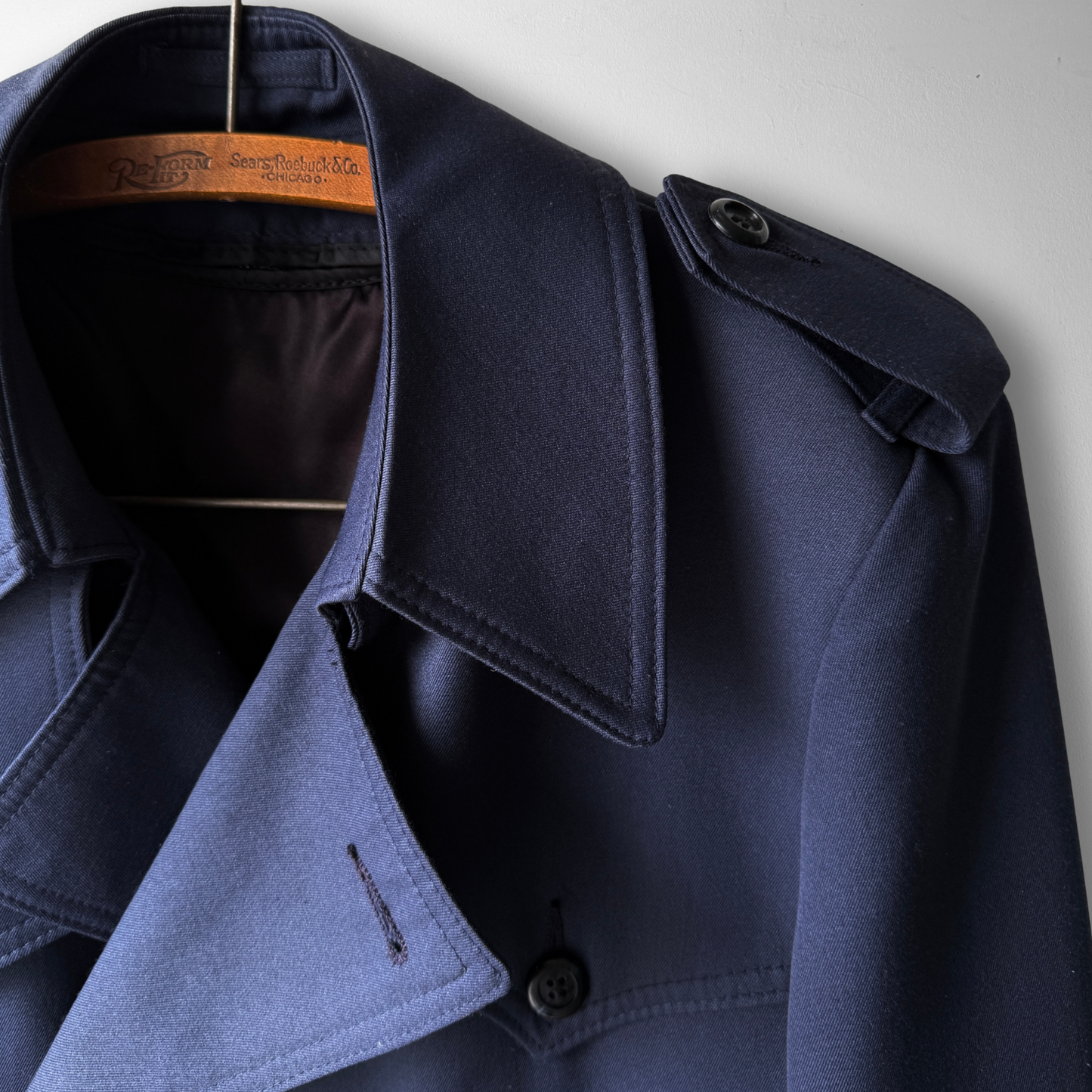 1960s Navy Blue Double Breasted Plaid Lined Trench Coat