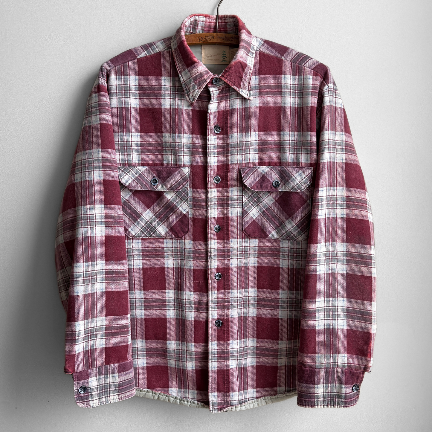 1970s Red & White Quilted Plaid Flannel Shirt
