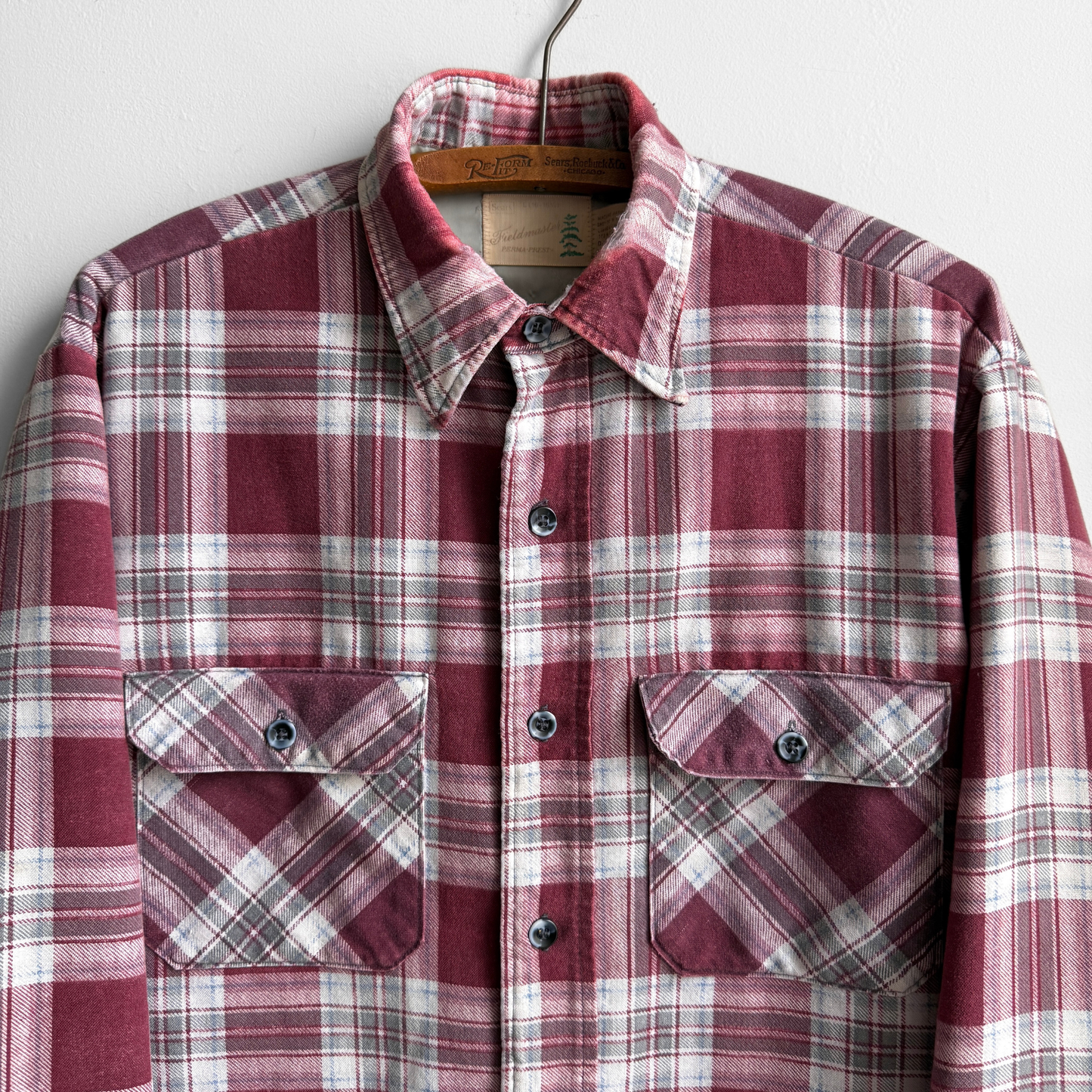 1970s Red & White Quilted Plaid Flannel Shirt