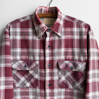 1970s Red & White Quilted Plaid Flannel Shirt