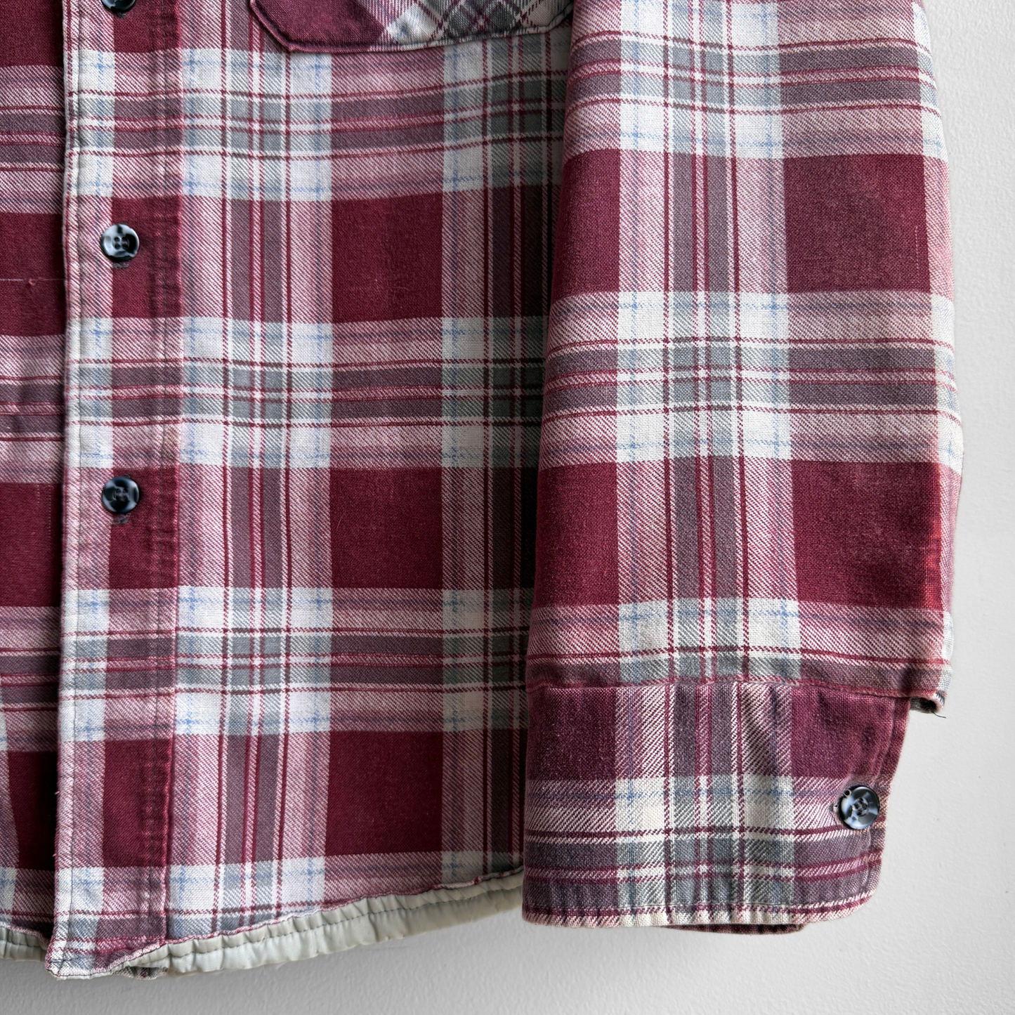 1970s Red & White Quilted Plaid Flannel Shirt