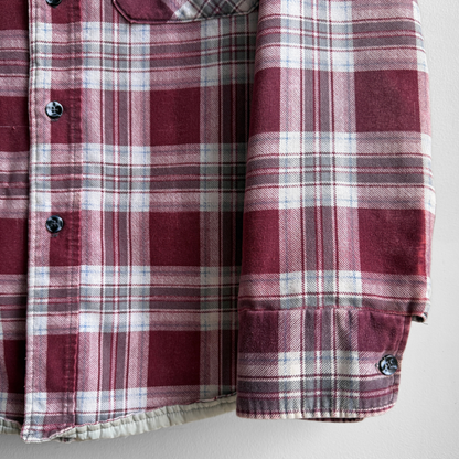 1970s Red & White Quilted Plaid Flannel Shirt