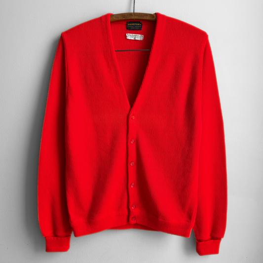 1960s Neon Red Acrylic Knit Cardigan