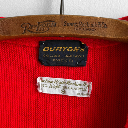 1960s Neon Red Acrylic Knit Cardigan