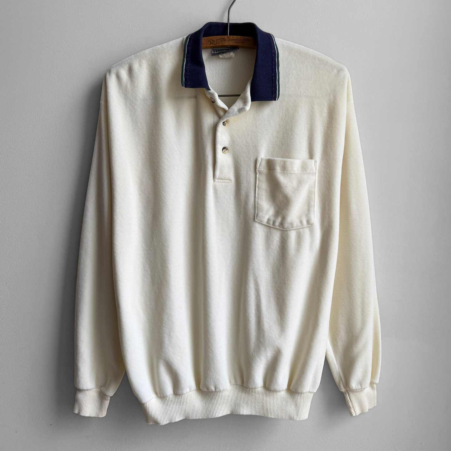 1980s White Velour Polo Sweater
