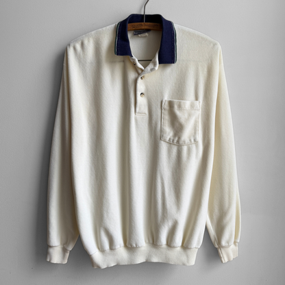 1980s White Velour Polo Sweater