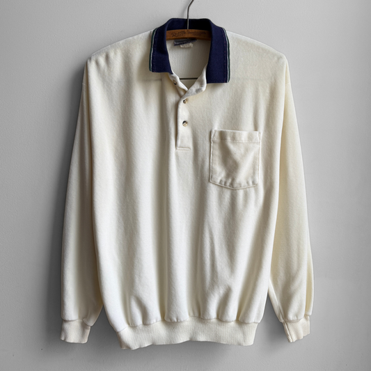 1980s White Velour Polo Sweater