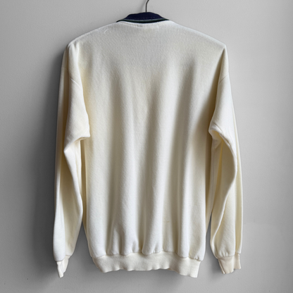1980s White Velour Polo Sweater