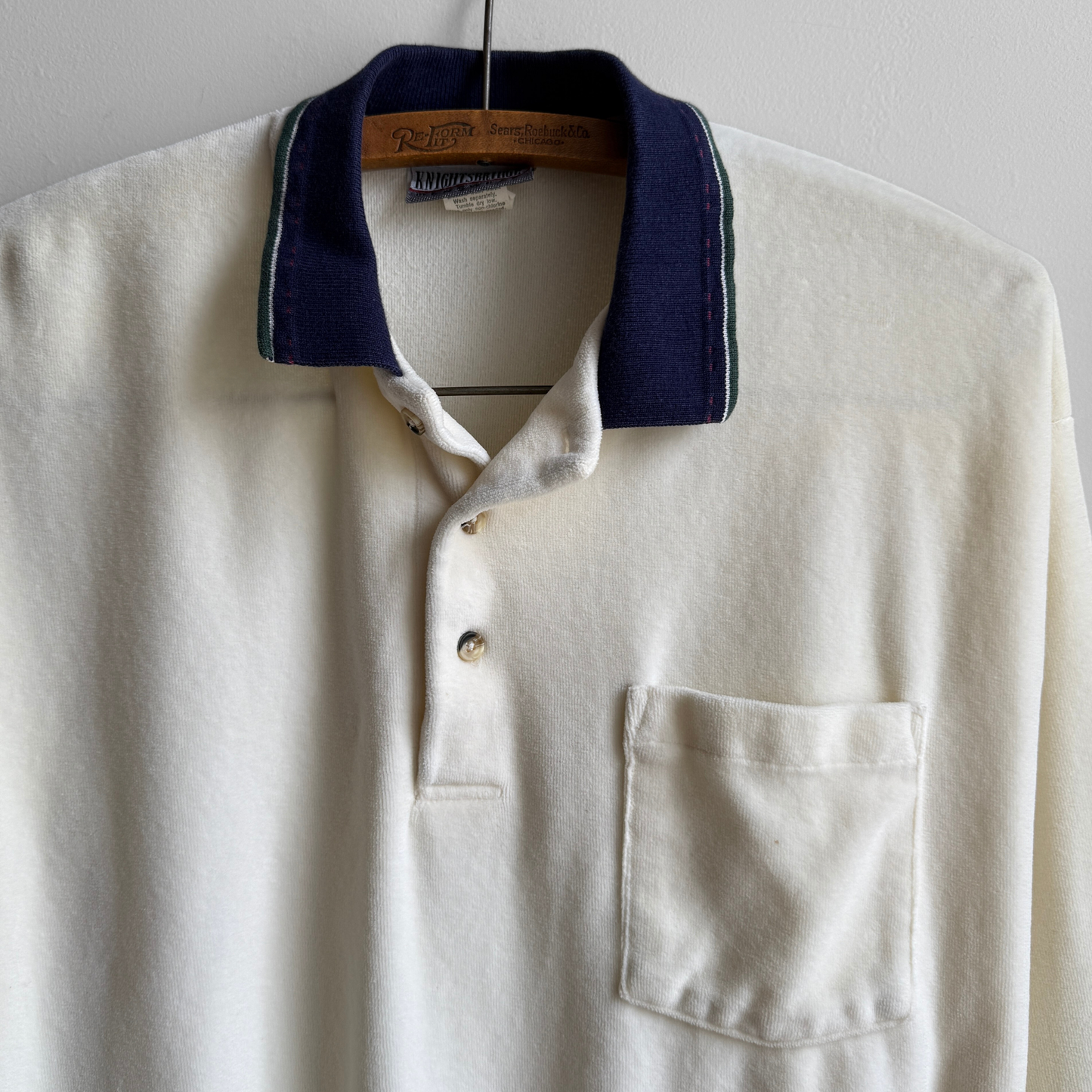 1980s White Velour Polo Sweater