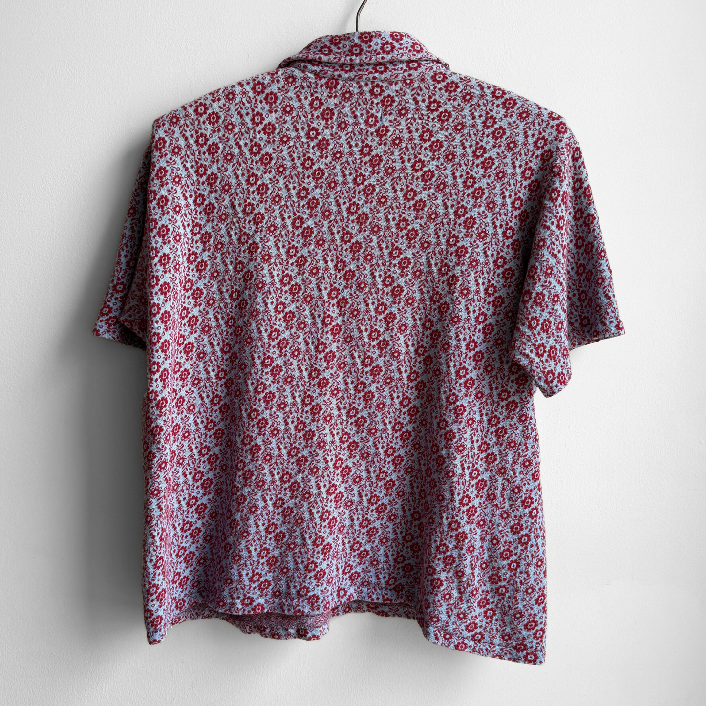 1960s Red & Blue Floral Knit Polo Shirt