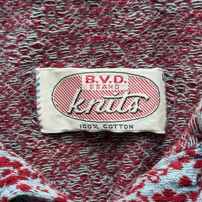 1960s Red & Blue Floral Knit Polo Shirt