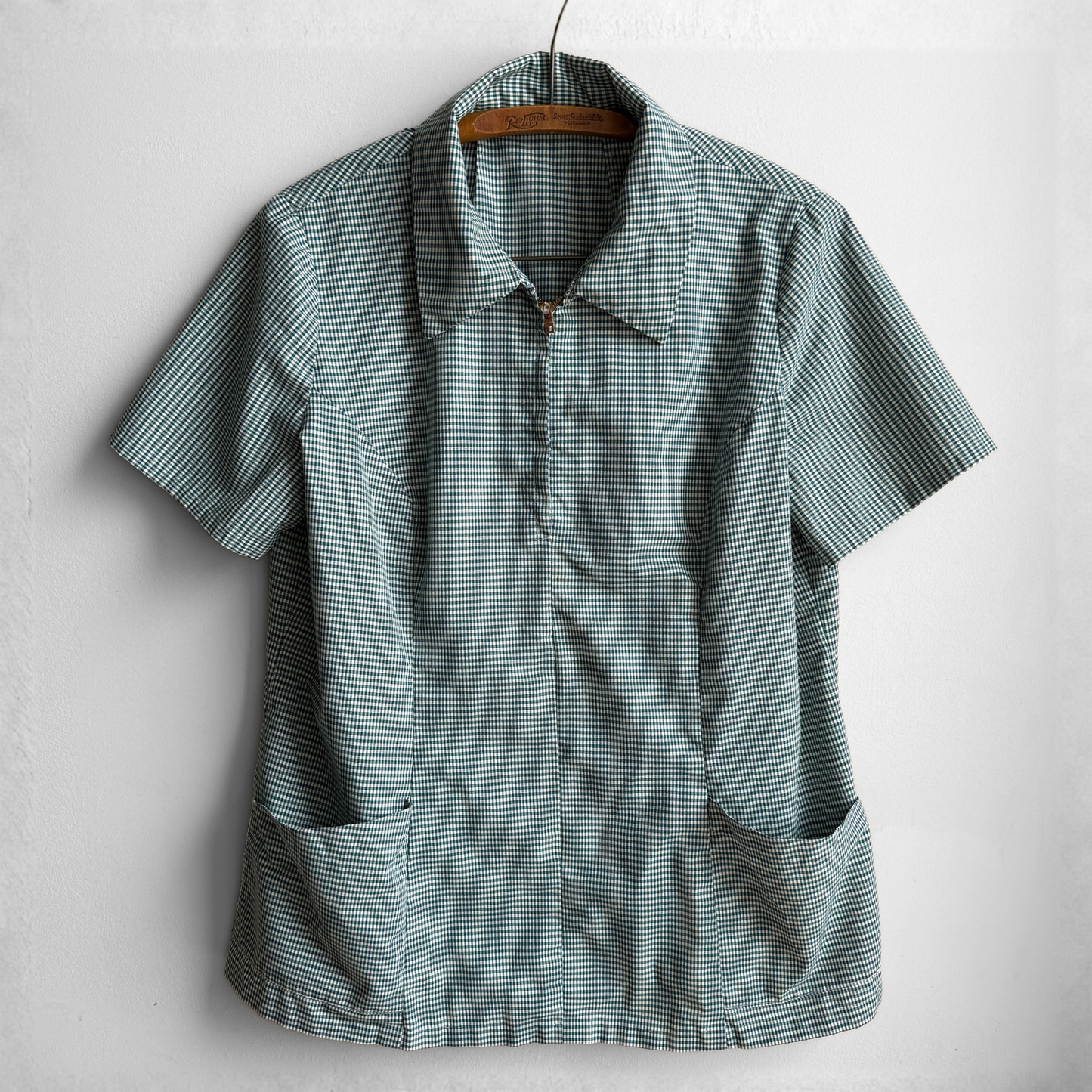 1970s Green Check Quarter Zip Cabana Shirt