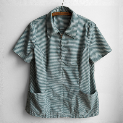 1970s Green Check Quarter Zip Cabana Shirt