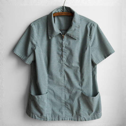 1970s Green Check Quarter Zip Cabana Shirt