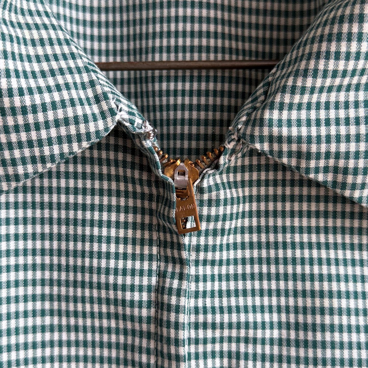 1970s Green Check Quarter Zip Cabana Shirt