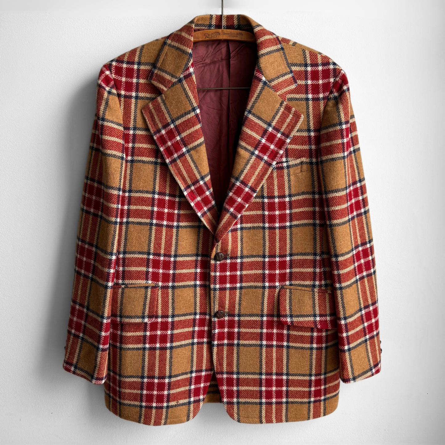 1960s Brown & Red Plaid Check Blazer Jacket