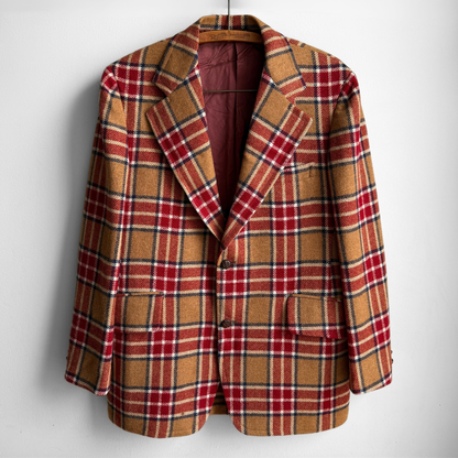 1960s Brown & Red Plaid Check Blazer Jacket