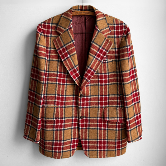 1960s Brown & Red Plaid Check Blazer Jacket