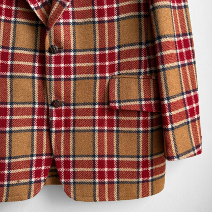 1960s Brown & Red Plaid Check Blazer Jacket