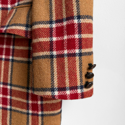 1960s Brown & Red Plaid Check Blazer Jacket