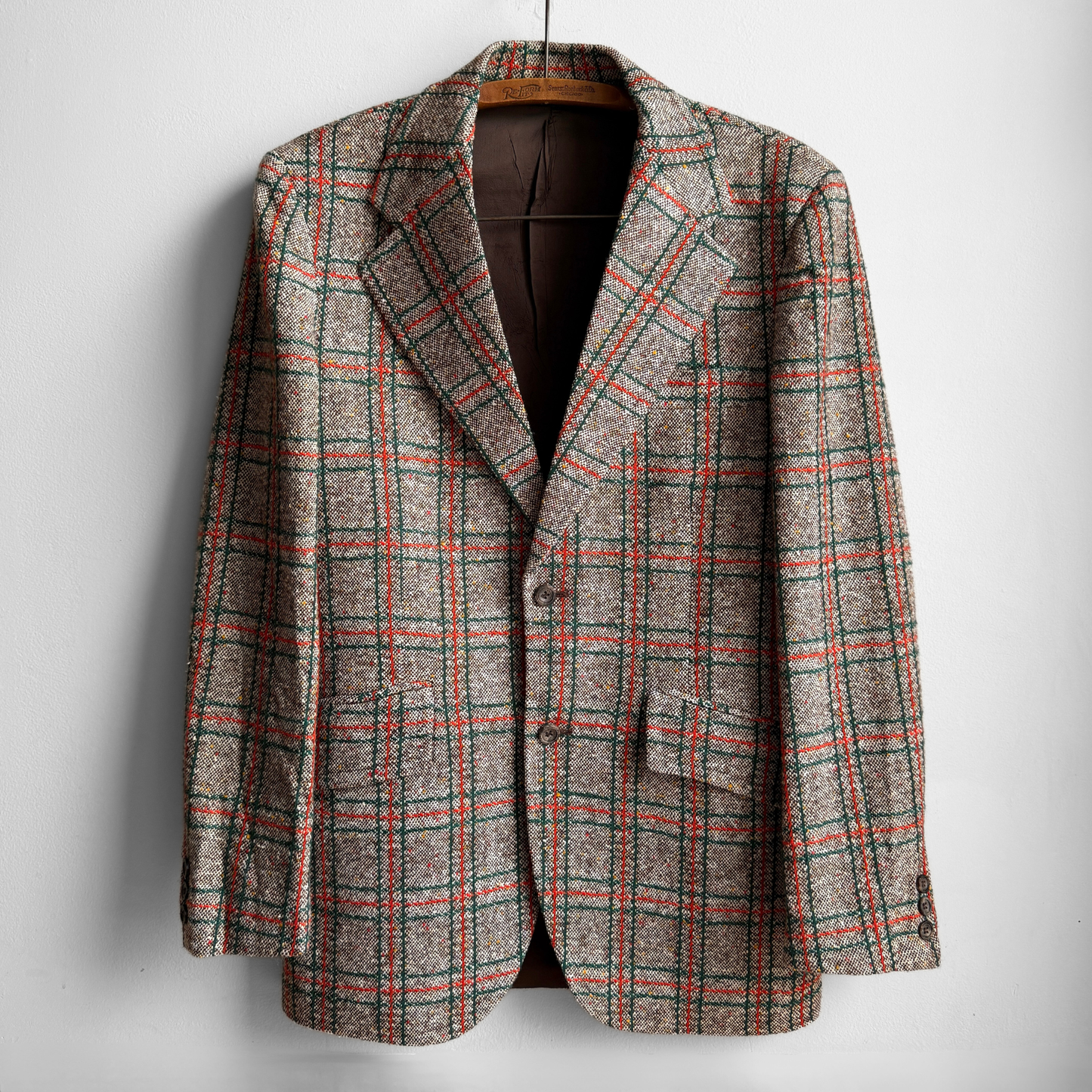 1960s Green & Orange Tweed Check Blazer Jacket