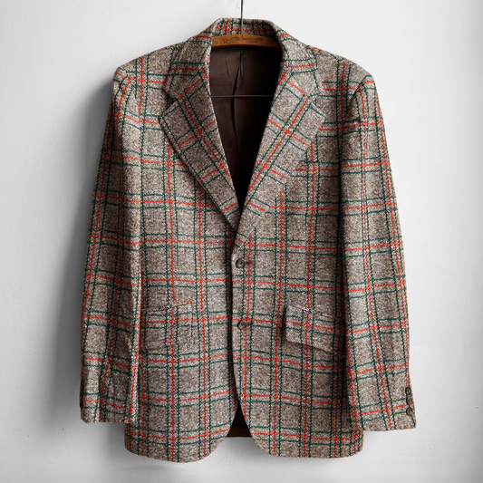 1960s Green & Orange Tweed Check Blazer Jacket