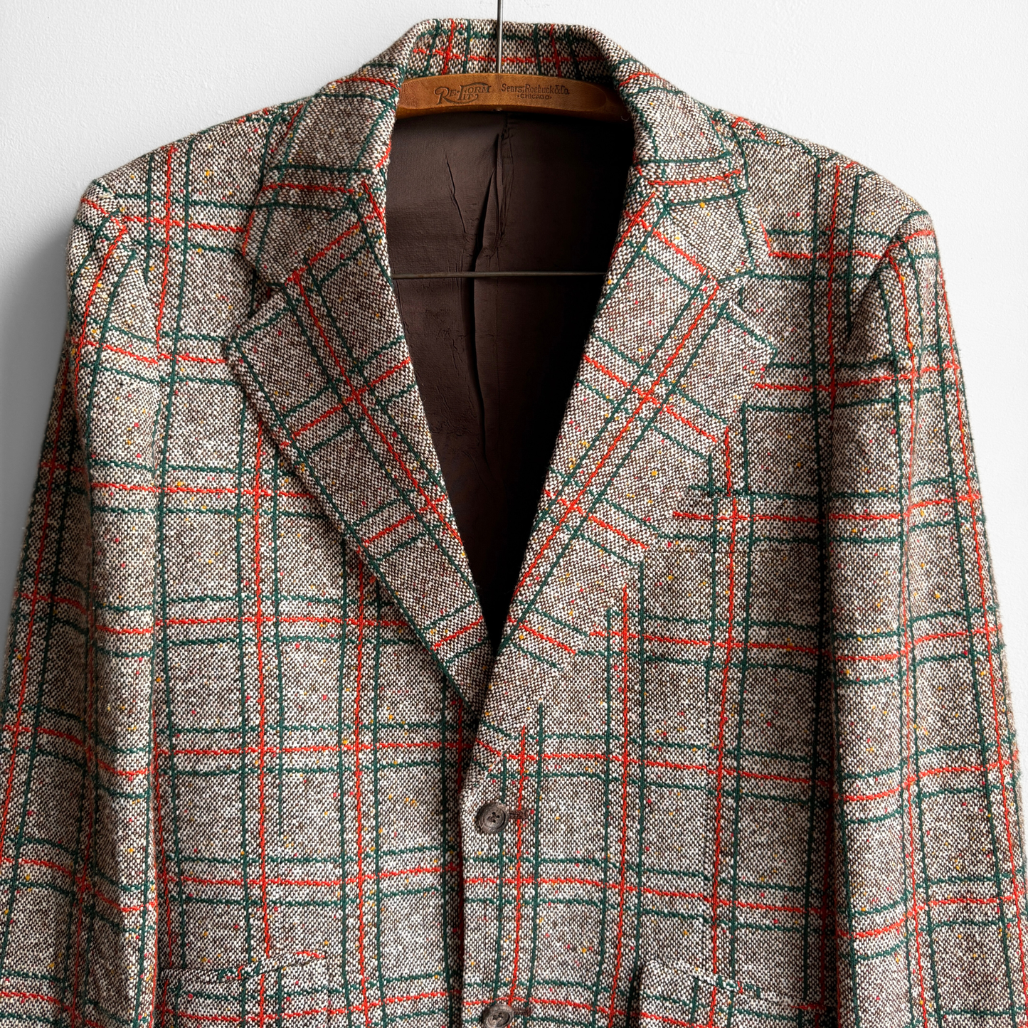 1960s Green & Orange Tweed Check Blazer Jacket