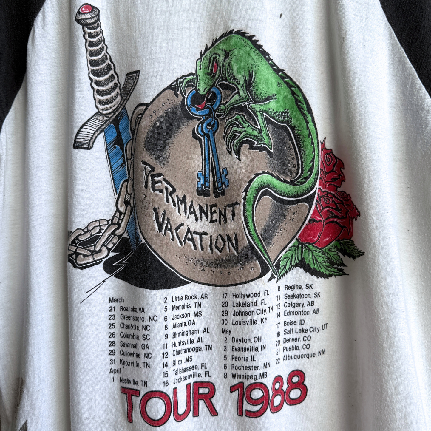 1988 Aerosmith Permanent Vacation Raglan Tour Tee