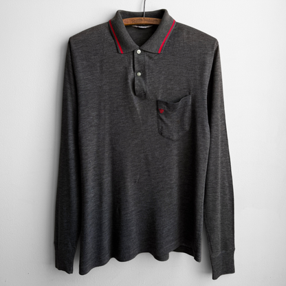 1960s Dark Grey Long Sleeve Polo Shirt