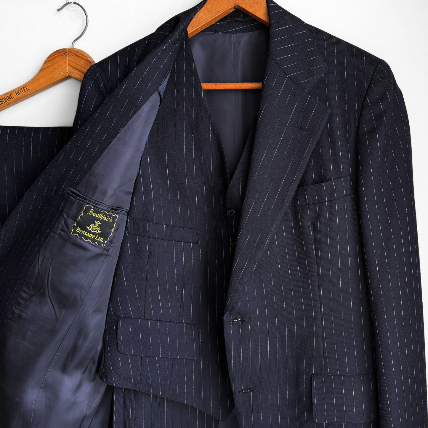 1960s Navy Blue Pinstripe 3-Piece Suit