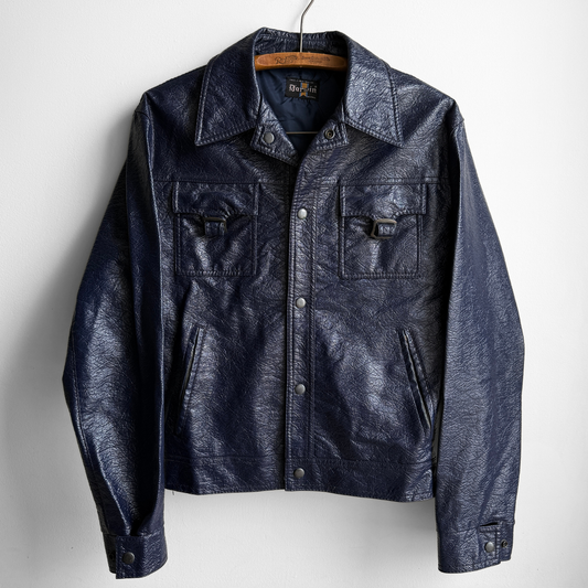 1970s Dark Blue Patent Leather Bomber Jacket