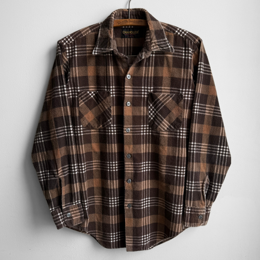 1980s Brown Plaid Flannel Shirt
