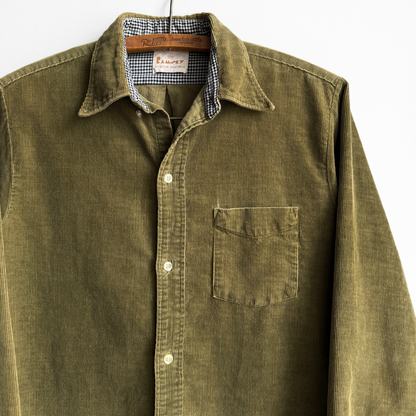1960s Green Corduroy Gingham Plaid Button Down Shirt